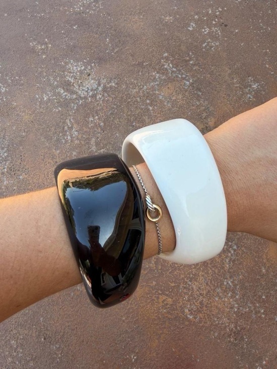 Free People Jewelry - Vintage black & white statement bangles, retro stacked bracelet set